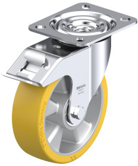 Roulette pivotante polyuréthane Extrathane® avec platine à visser et blocage « stop-fix »