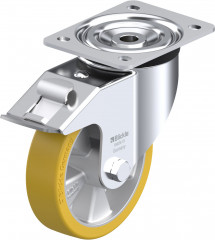 Roulette pivotante polyuréthane Extrathane® avec platine à visser et blocage « stop-fix »