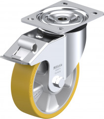Roulette pivotante polyuréthane Extrathane® avec platine à visser et blocage « stop-fix »
