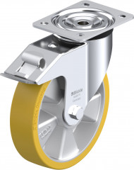 Roulette pivotante polyuréthane Extrathane® avec platine à visser et blocage « stop-fix »