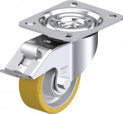 Roulette pivotante polyuréthane Extrathane® avec platine à visser et blocage « stop-fix »