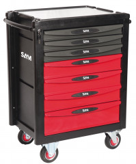 SERVANTE 40 - 7 TIROIRS - ROUGE - PLATEAU ALUMINIUM