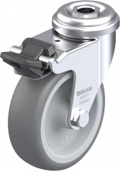 Roulette d’appareil pivotante caoutchouc thermoplastique avec trou central et blocage « stop-fix »
